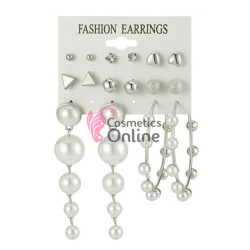 Cercei pentru dama moderni EARR03 Argintii Set de 8 perechi